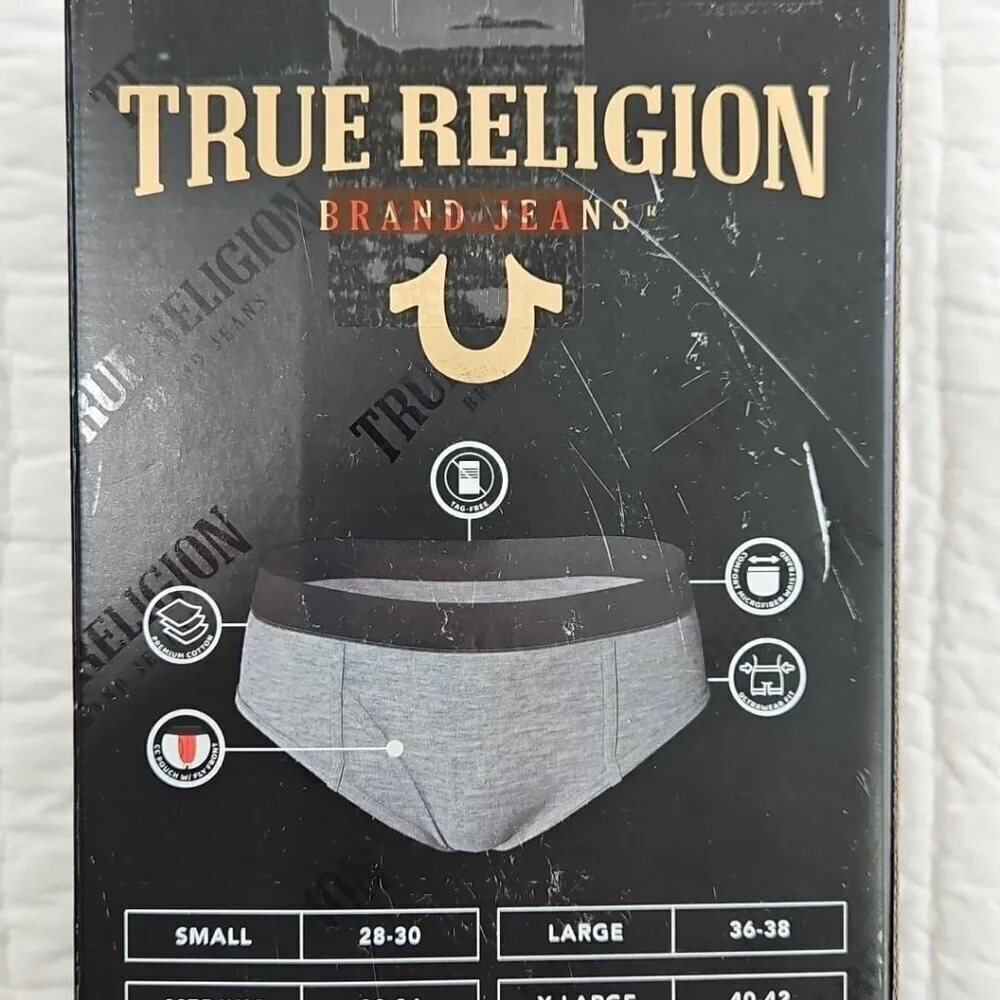 True‎ Religion Men's Size Large Briefs Cotton Stretch Underwear 5 Pack NEW NIB